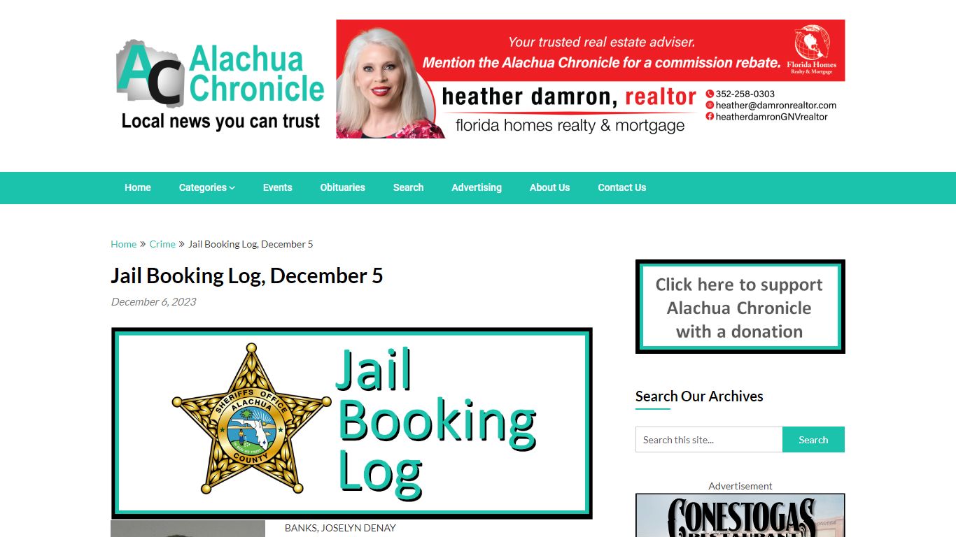 Jail Booking Log, December 5 - Alachua Chronicle